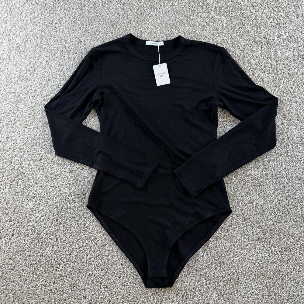 UNTYHOTS Bodysuit Womens Small Black Long Sleeve Crew Neck Stretch One Piece